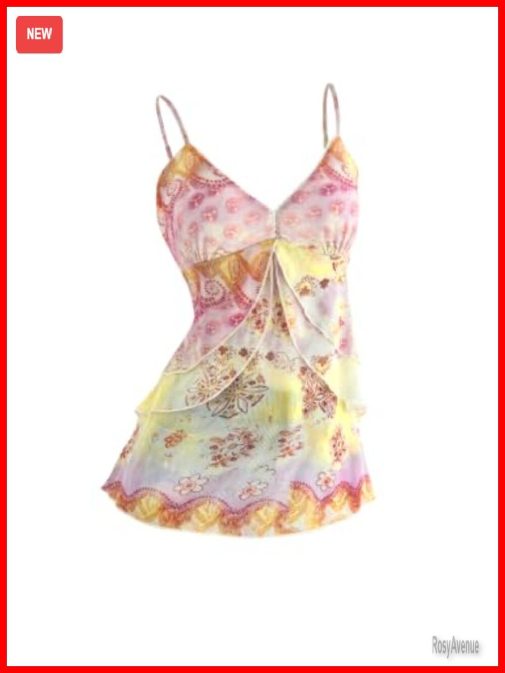 Floral Mesh Ruffle Trim Spaghetti Strap Crop Tank Top Sleeveless